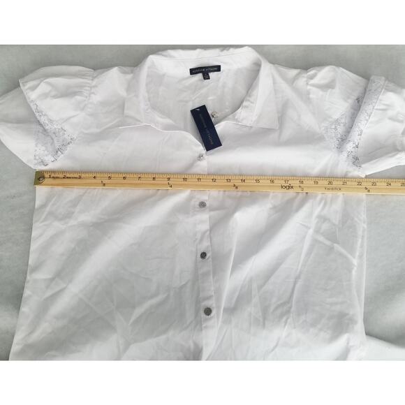 Adrianne Vittadini Puff Sleeve with Lace Insert Button Front Top XL New - Picture 4 of 7